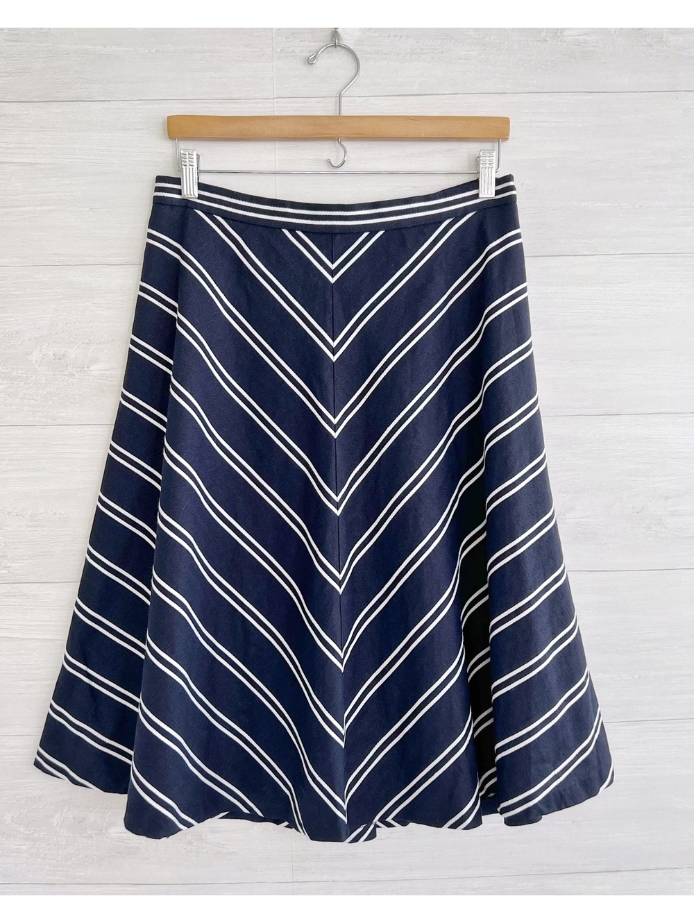 NWT Talbots Navy White Chevron Stripe Linen Blend A-Line Skirt Size 8